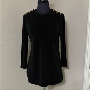 Lauren Ralph Lauren Black Long Sleeve Tunic Top with Gold Buttons